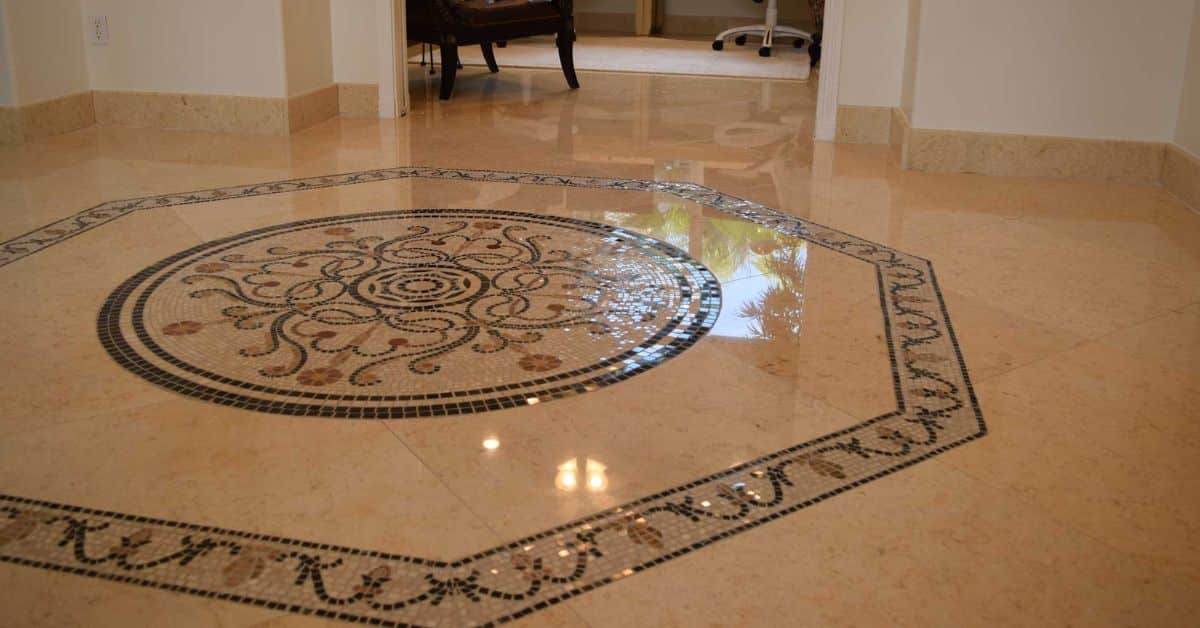 Freshly polished marble floors reflecting light after professional marble floor polishing in Boca Raton